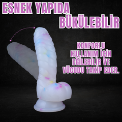 18 CM Renkli Benekli Tırtıklı Ultra Yumuşak Şeffaf Realistik Yapay Penis Dildo