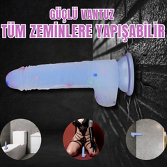 19 CM Renkli Benekli Ultra Yumuşak Dokulu Şeffaf Realistik Yapay Penis Dildo