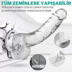 22 CM Realistik Jel Dokulu Ultra Yumuşak Şeffaf Yapay Penis Dildo