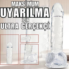 22 CM Realistik Jel Dokulu Ultra Yumuşak Şeffaf Yapay Penis Dildo