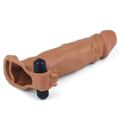 5 CM Dolgulu Gerçekçi Melez Et Dokulu Klitoris Uyarıcı Titreşimli Penis Kılıfı - Pleasure X-Tender