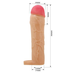 Extended Series Premium Dokulu 5 CM Dolgulu Testis Halkalı Ten Rengi Silikon Penis Kılıfı Hani