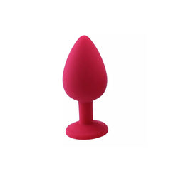 Elmas Taşlı Silikon Kaplı Anal Plug M Orta Boy 8 cm Kırmızı