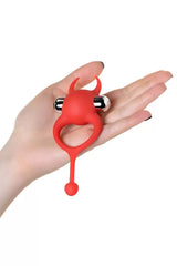 Fantazi Şeytanı Kuyruklu Uyarıcı Silikon Penis Halkası Kırmızı