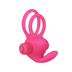 Klitoris Uyarıcı Titreşimli Silikon Penis Halkası Pembe - Power Clit Duo Silicone Cockring
