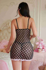 Aşk Fantazi Benekli Transparan Şık Gecelik Tanga Takım