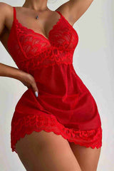 Aşk Fantazi Dantel Babydoll Gecelik Takım Kırmızı