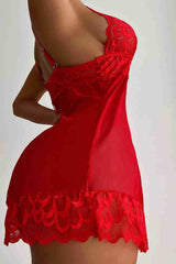 Aşk Fantazi Dantel Babydoll Gecelik Takım Kırmızı