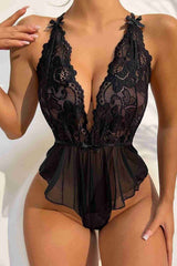 Aşk Fantazi Dantelli Gecelik Babydoll Bodysuit Siyah