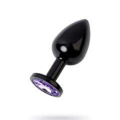 Metal Mor Taşlı Siyah Anal Plug Orta Boy