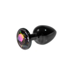 Metal Rainbow Taşlı Siyah Anal Plug Küçük Boy
