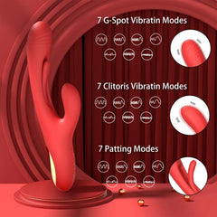 Modern 3 Modlu Rabbit Vibratör Kırmızı – G Noktası & Klitoral Uyarım, Çok Fonksiyonlu Sessiz Titreşimli Vibrator