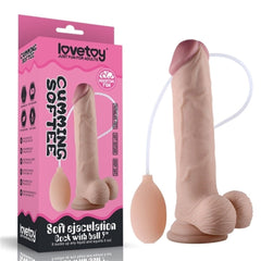 Orgazm Özellikli Boşalabilen 22,5 CM Yumuşak Ten Dokulu Vantuzlu Dildo Penis