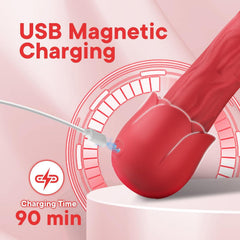 Isıtmalı 10 Modlu USB Manyetik Şarjlı Kırmızı Realistik Vibratör