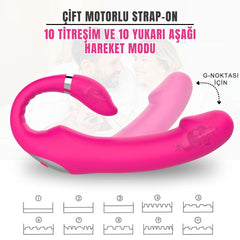 Flamingo Çift Motorlu Isıtmalı Şarjlı Bükülebilir Hareketli Strapless Strapon Vibratör