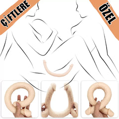 Realistik Dokulu Çift Taraflı Çift Uçlu 34 CM Gerçekçi Yapay Penis Dildo