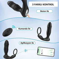 Uzaktan Kumandalı İleri Geri Penis Halkası Manyetik USB Şarjlı Titreşimli Anal Plug