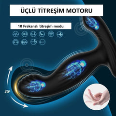 Uzaktan Kumandalı Isıtmalı Penis Halkası USB Şarjlı Titreşimli Lüx Prostat Masajlı Anal Plug Vibratör 