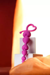 Uzun Tatlı Kalpli Kuyruklu Anal Zinciri Boğumlu Sıralı Anal Plug Fantezi Tıkaç Pembe 18,5 Cm