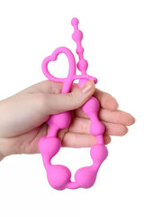 Uzun Tatlı Kalpli Kuyruklu Anal Zinciri Boğumlu Sıralı Anal Plug Fantezi Tıkaç Pembe 34 Cm