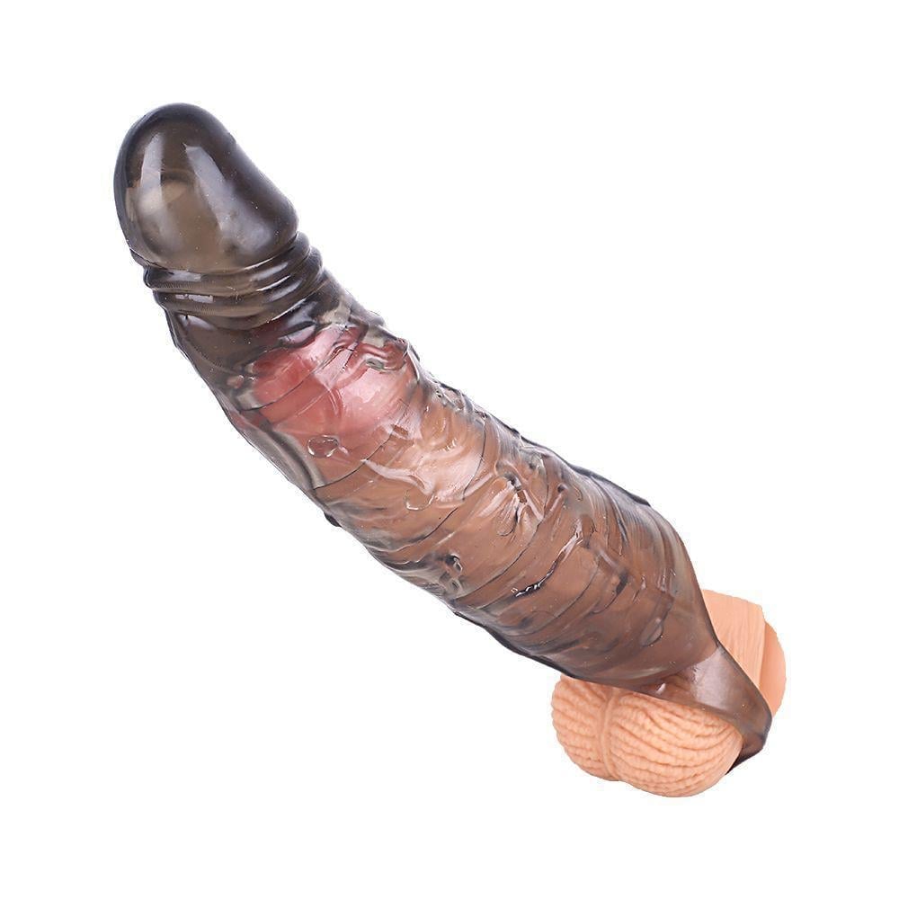 25 CM 6 CM Dolgulu Siyah Şeffaf Testis Halkalı Silikon Penis Kılıfı 