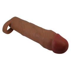 Extended Series Premium Dokulu 5 CM Dolgulu Testis Halkalı Melez Rengi Silikon Penis Kılıfı Hani
