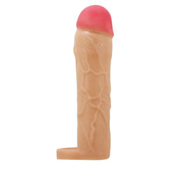 Extended Series Premium Dokulu 5 CM Dolgulu Testis Halkalı Ten Rengi Silikon Penis Kılıfı Hani
