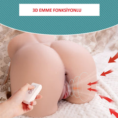 USB Şarjlı Kumandalı Realistik Kalça Mastürbatör – 5 Emme + 5 Titreşim Fonksiyonu