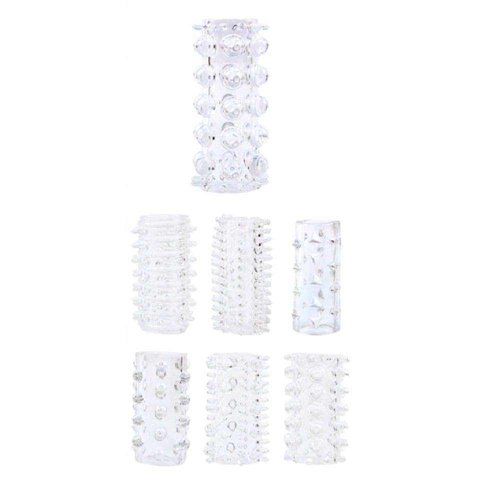  7 Farklı Silikon Şeffaf Tırtıklı Uyarıcı Penis Kılıf Set 
