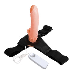 8 CM Dolgulu İçi Boş Titreşimli Belden Bağlamalı Vajinal Girişli Protez Penis Vibratör