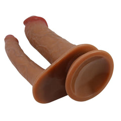 Çift Taraflı Ten Hassasiyetinde Et Dokulu Vantuzlu Realistik Çatal Penis Dildo Melez