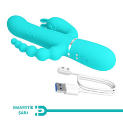 Manyetik Şarjlı 4 İn 1 Oynar Gövdeli Klitoral & Anal Uyarıcılı Teknolojik Vibratör