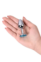 Mavi Metal Taşlı Özel Mücevheratlı Orta Boy Metal Anal Plug Tıkaç