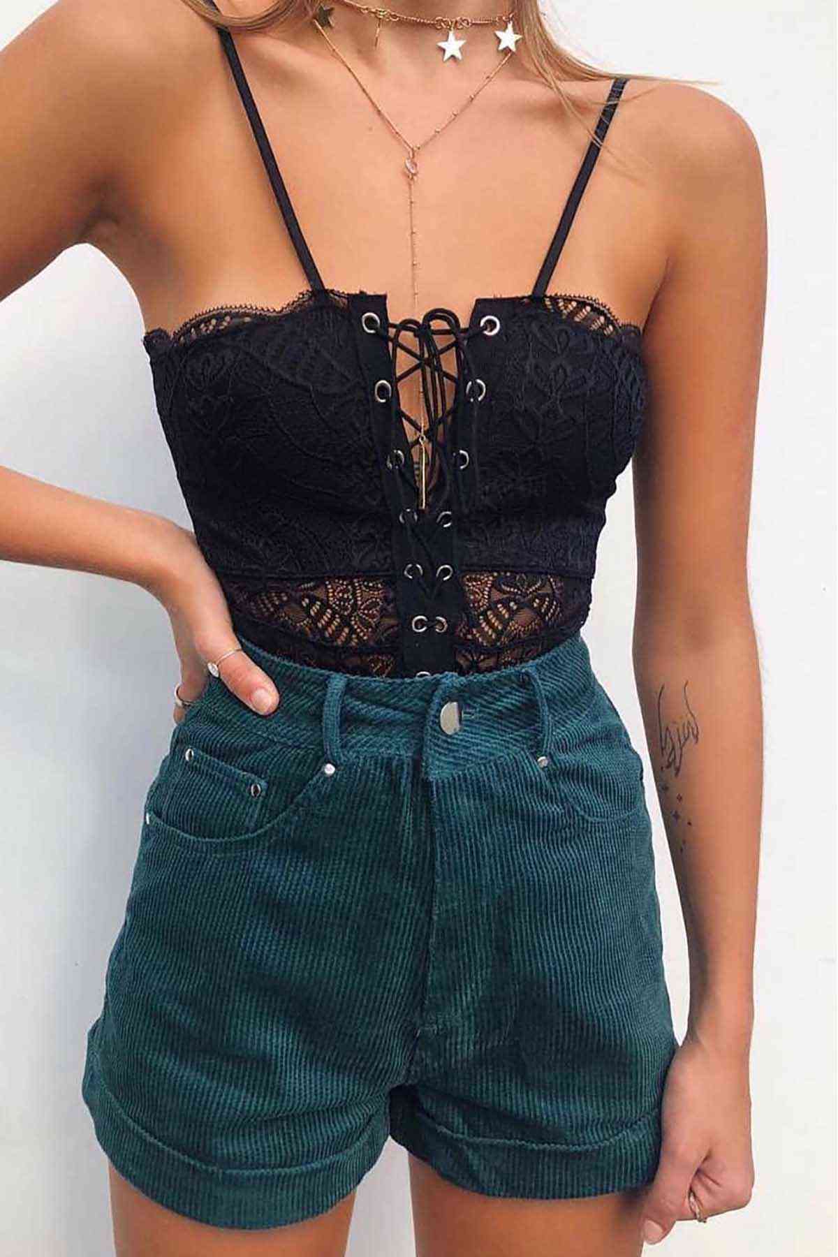 Fantezi Dantelli İşlemeli Siyah Body Gecelik