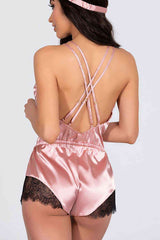 Fantazi Saten Dantel Tulum Gecelik Pembe