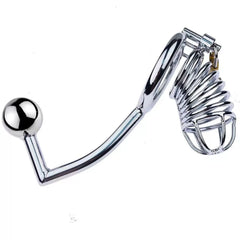 Perine Ve Prostat Uyarıcı Plug Kilitli Çelik Fetiş Penis Kafesi 