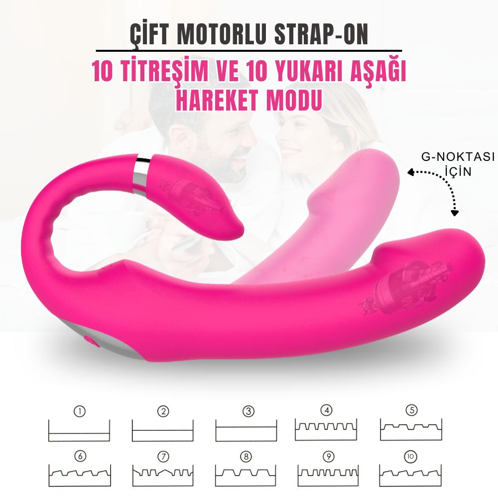 Flamingo Çift Motorlu Isıtmalı Şarjlı Bükülebilir Hareketli Strapless Strapon Vibratör
