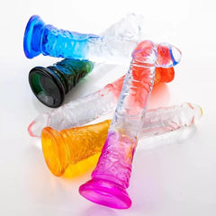 Realistik Jel Dokulu Testissiz Ultra Yumuşak Şeffaf Mavi Yapay Penis Dildo 