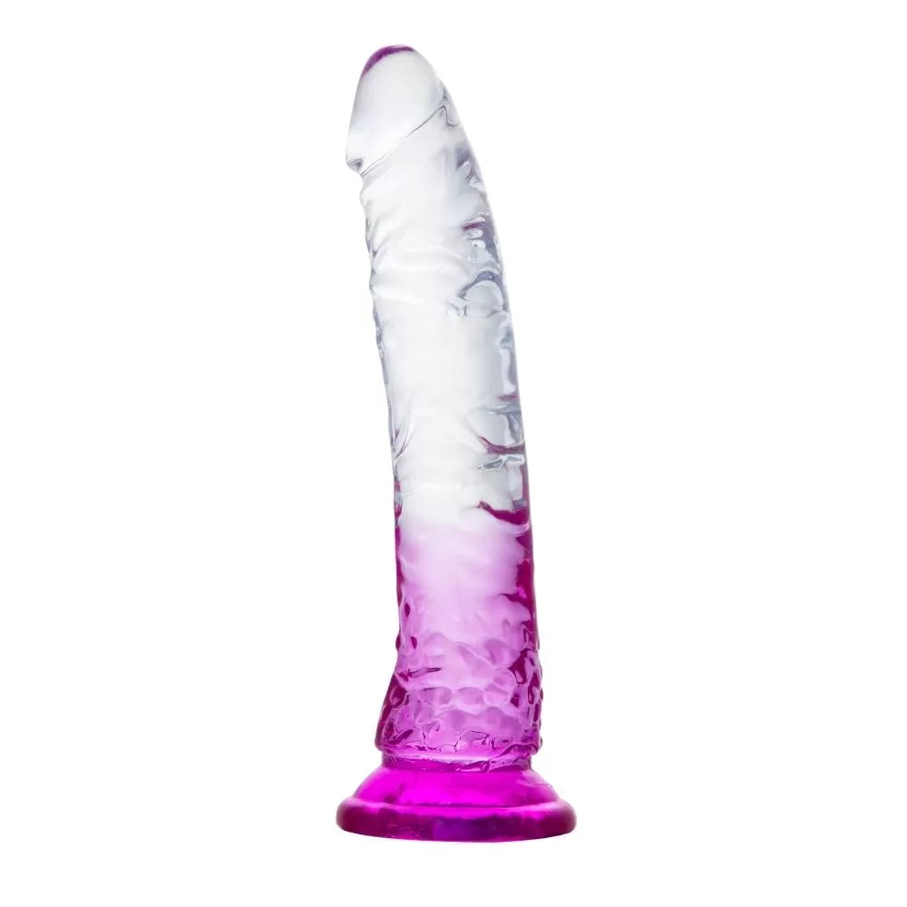 Realistik Jel Dokulu Testissiz Ultra Yumuşak Şeffaf Mor Yapay Penis Dildo