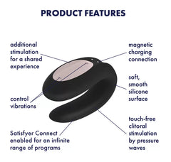 Satisfyer Double Joy Connect App Black Telefon Uyumlu Klitoris ve G-Spot Uyarıcı Çiftlere Özel Vibratör