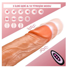 23 CM Uzaktan Kumandalı USB Şarjlı İleri Geri Hareketli Titreşimli Isıtmalı Dildo Yapay Penis