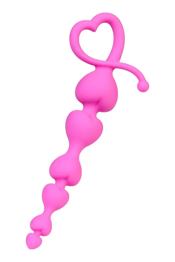 Uzun Tatlı Kalpli Kuyruklu Anal Zinciri Boğumlu Sıralı Anal Plug Fantezi Tıkaç Pembe 18,5 Cm